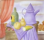 Fernando Botero Famous Paintings - Still Life With Green Bottle